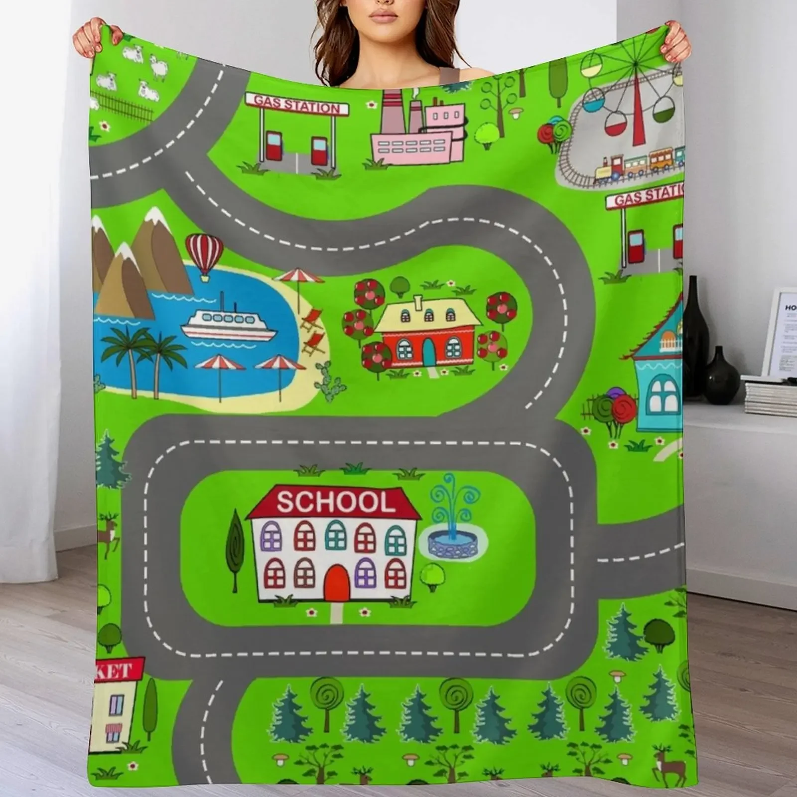 

Kids Street Road Cars House Throw Blanket Soft Plaid Decorative Sofa Sofa Throw warm for winter Blankets