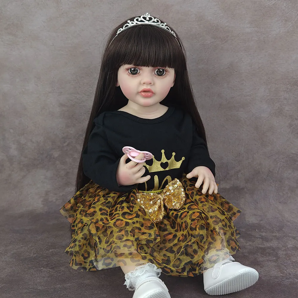 

22Inch 55CM Fashion Reborn Baby Girl Doll Washable Companion Simulation Dolls Dress Up Toy Toddler Birthday Christmas Gift
