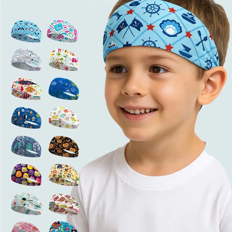 Children's Sports Hair Band Sweat-Absorbent Yoga Sweat-Absorbent With Cartoon Graffiti Printing Playing Basketball Headband