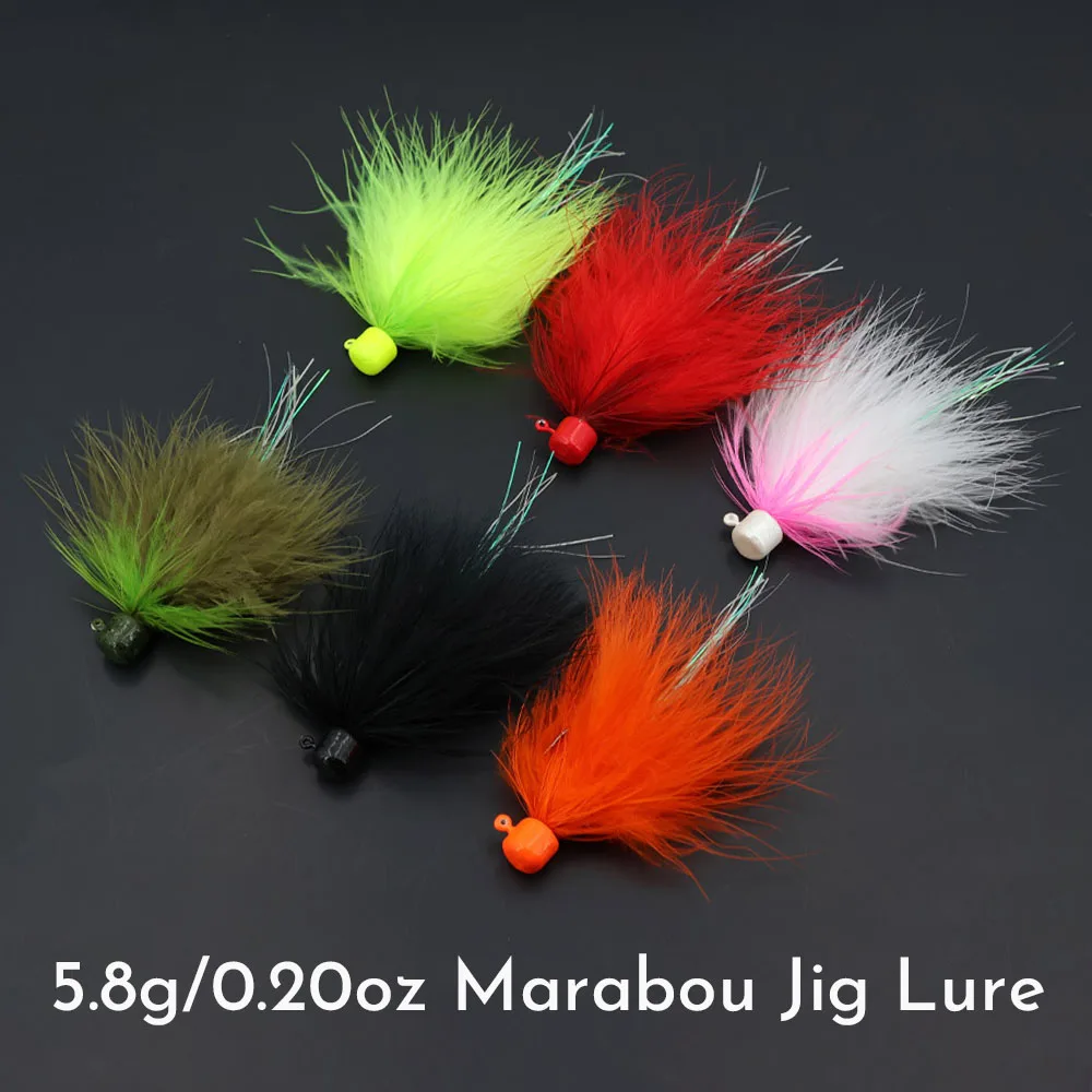 3/6 Piezas de Señuelos de Pesca en Hielo de 5.8g con Cabeza de Marabú y Anzuelos para Crappie, Trucha, Lubina, Lucio, Lucioperca, Salmón, Perca y Pez Sol