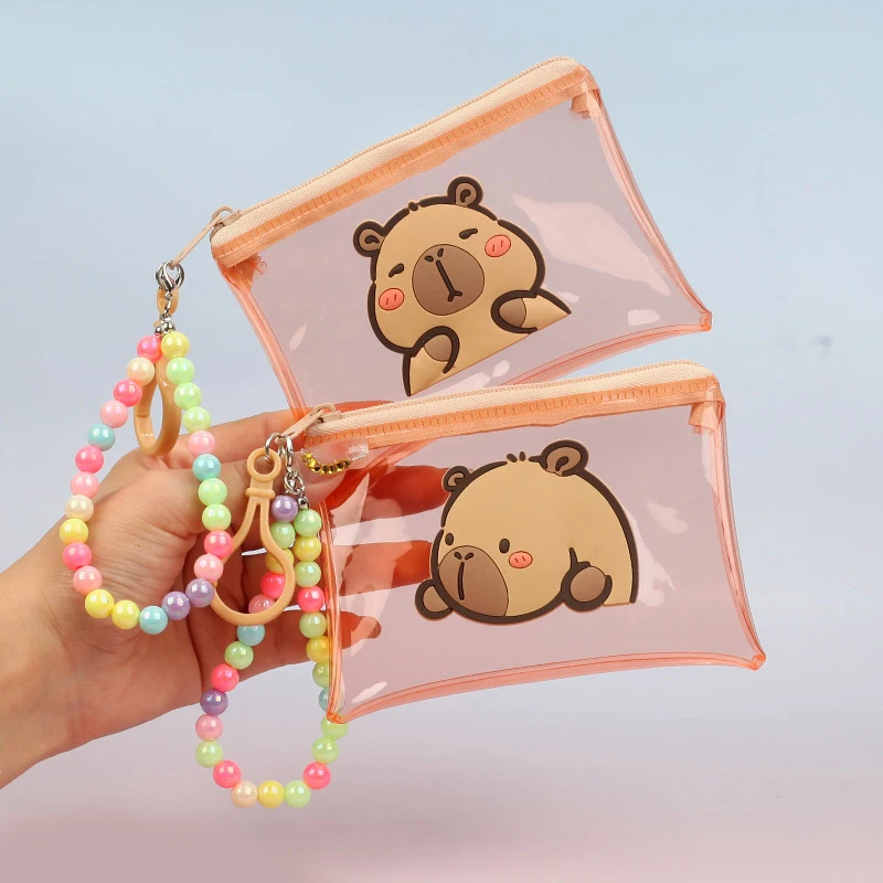 Mini sac de rangement portable étanche, porte-monnaie en PVC Capybara, poudres mignonnes, carte transparente, cadeaux d'évaluation pour enfants, dessin animé