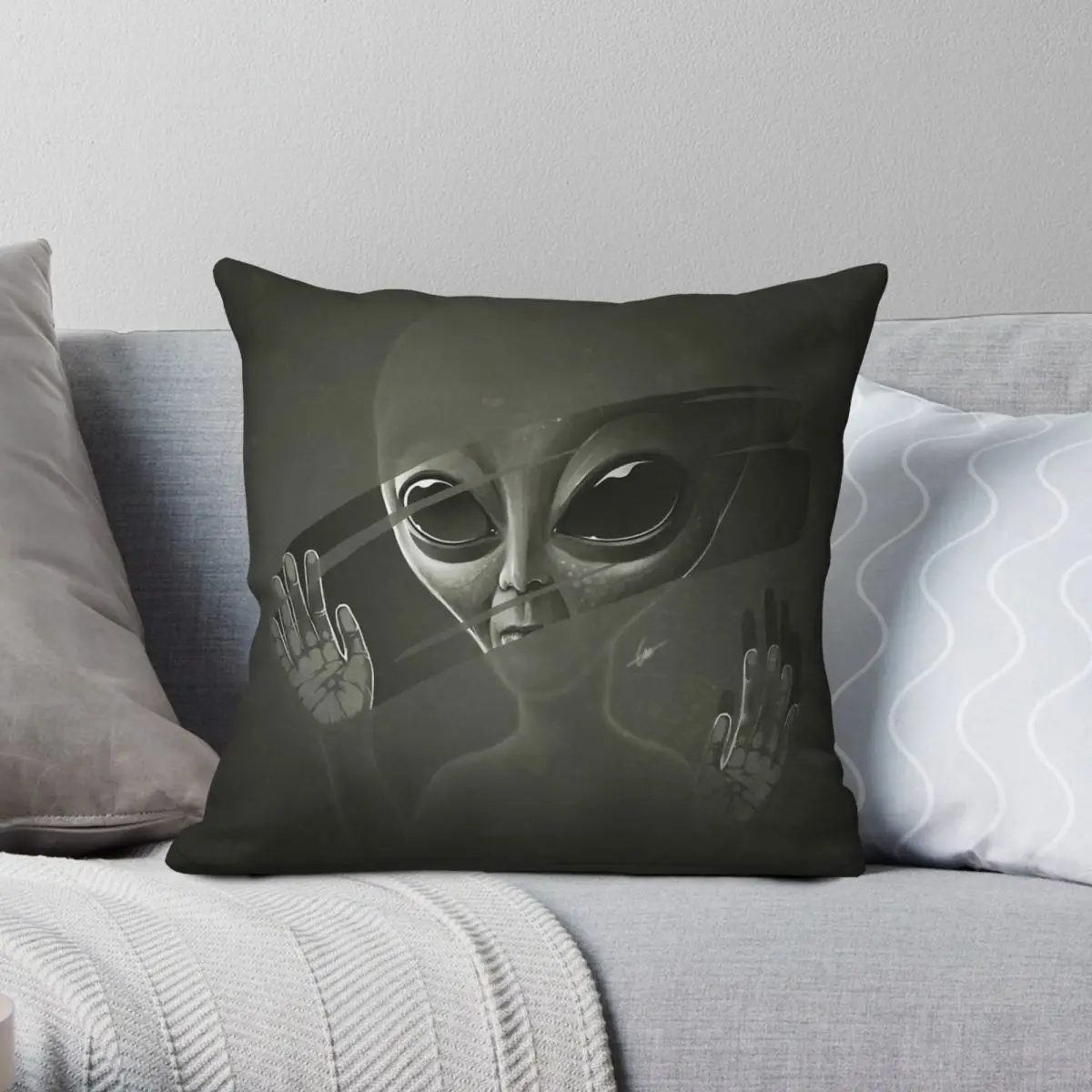 Alien Look To Mirror Sci-fi Square Pillowcase Polyester Linen Velvet Creative Zip Decor Pillow Case Home Cushion Cover 18