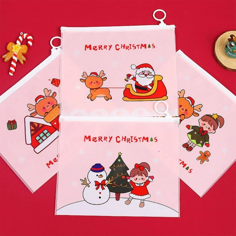 10Pieces Christmas File Bags PVC File Wallet Waterproof File Folder Zipper Documents Storage Bag for Student Teacher