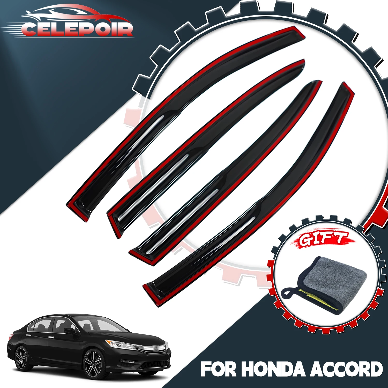 

For 2013-2017 Honda Accord Window Visor Rain Guard Vent Deflector Chrome Trim