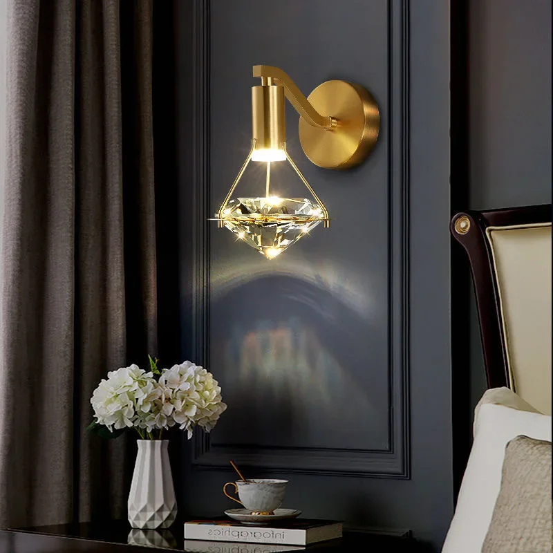 

Modern LED Creative diamond Crystal Wall Lamp Bedroom Bedside Living Room Background Wall sconce Staircase Indoor Lighting