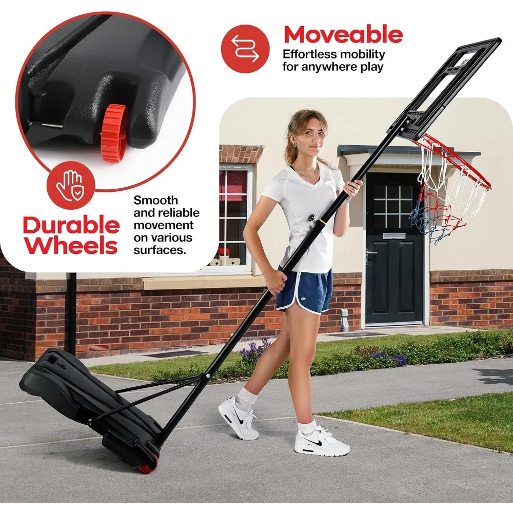 持ち運び可能な高さ調節可能な子供用バスケットボールゴール 屋外用 - 33インチバックボード、70～84インチ、子供とティーンエイジャーに最適