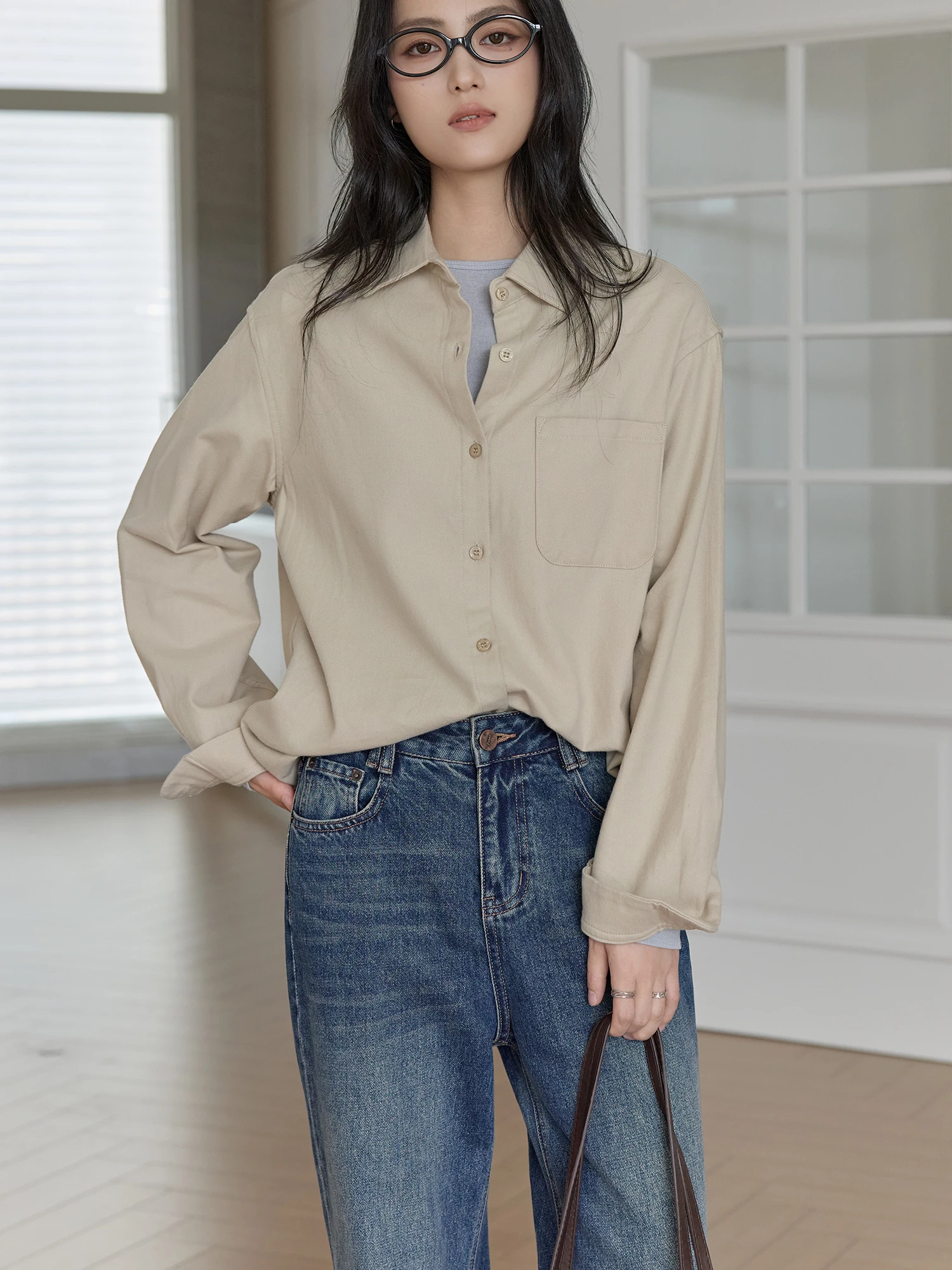 

Повседневная однотонная блузка для женщин, базовая свободная модель для осени и зимы, нижняя одежда, базовый слой