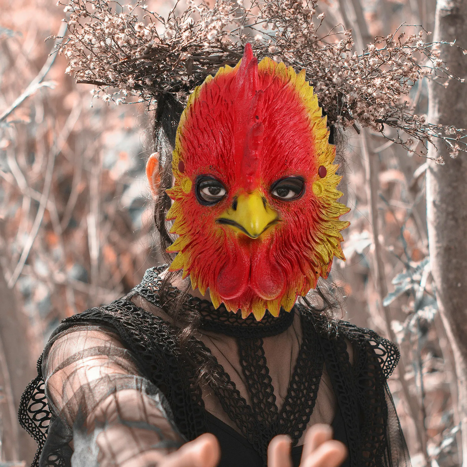 Máscara de galo cor brilhante pu cabeça de animal festa de halloween adereço traje assustador acessório máscara cosplay novidade decorativa