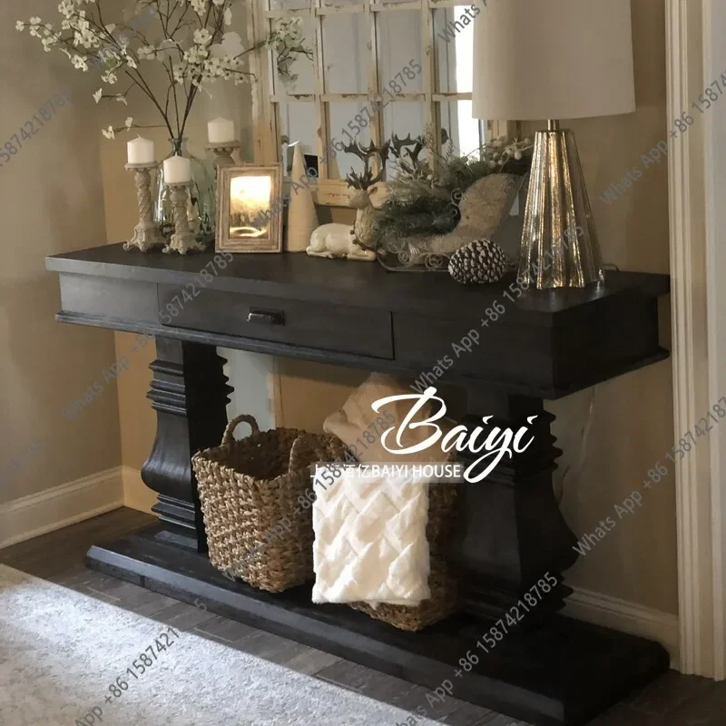 Nc American country retro solid wood entrance platform, living room corridor aisle is extremely narrow, against the wall
