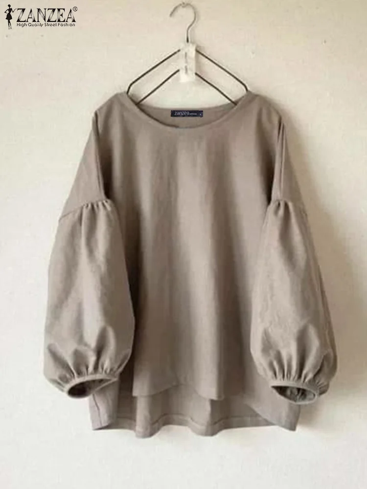 Zanzea Vintage Shirt Vrouwen Lange Mouw Blouse Dames Effen Tuniek Tops Casual Losse Chemise Elegnat Work Blusas Oversized