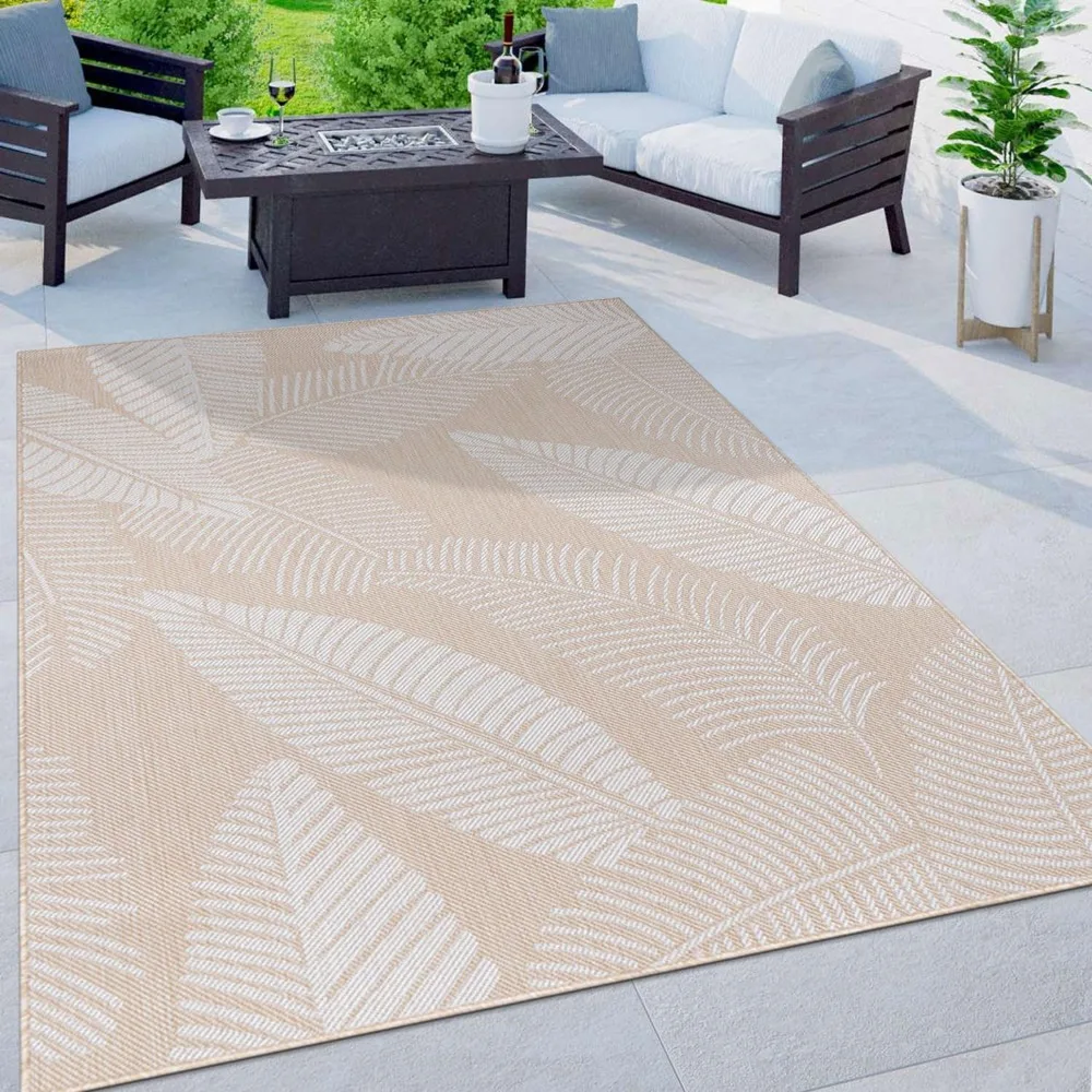 

Bella Distressed Palm Leaves Textured Flat Weave Easy Cleaning Outdoor Rugs for Deck, Patio, Backyard Indoor/Outdoor Area