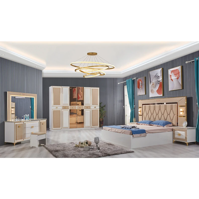 

&Mirrored Bed Furniture Set Full Size Royale Modern Wooden Beds King Luxury Classic Bedroom