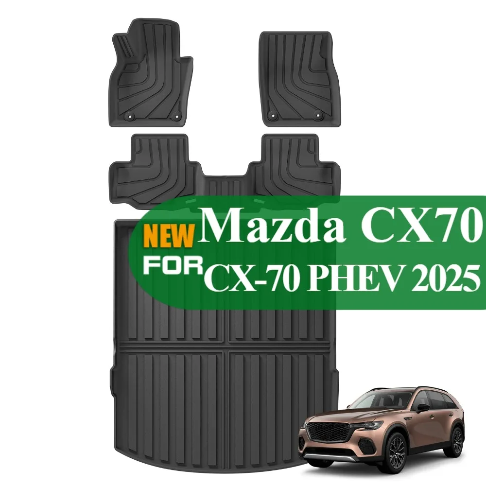 Черные автомобильные коврики для ног для Mazda CX70 CX-70 PHEV 2025 TPE 3D Автомобильный коврик для багажника Водонепроницаемая защитная подставка для ног с левым рулем Черные автомобильные коврики для ног для Mazda CX70 CX-70 PHEV 2025 TPE 3D Автомобильный коврик для багажника Водонепроницаемая защитная подставка для ног с левым рулем