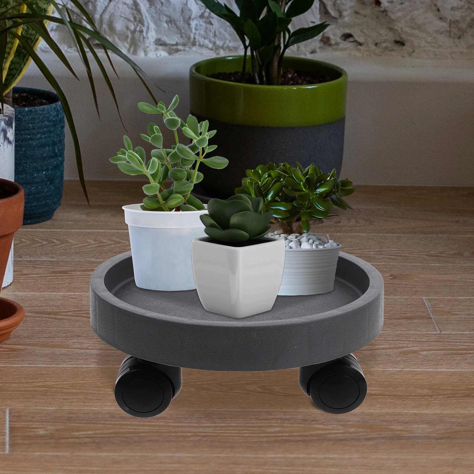 

1 Pc Flower Pot Tray 225mm Grey 4 Wheels Removable Planter St Storage Tray Home Decor Water Resistant
