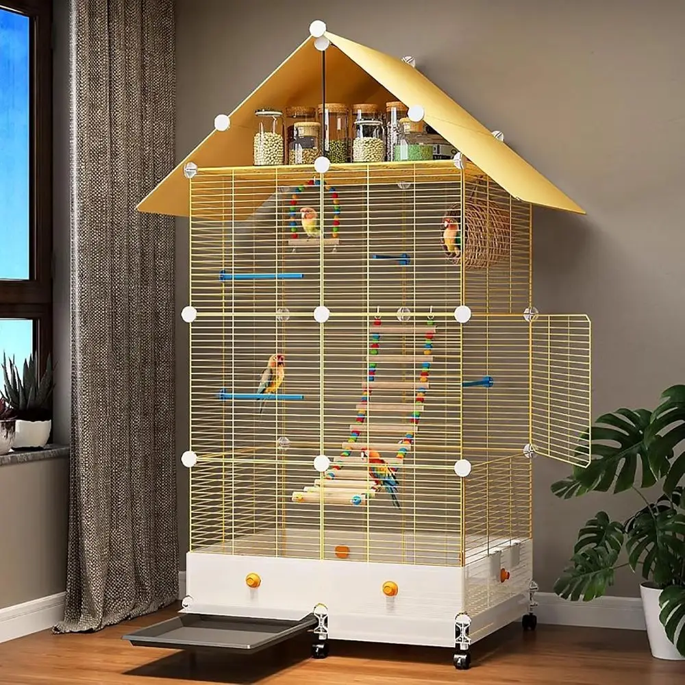 

Rolling Large Cockatiel Cage with Storage, Top & Bottom Tray for Parrots, Conures, and Budgies
