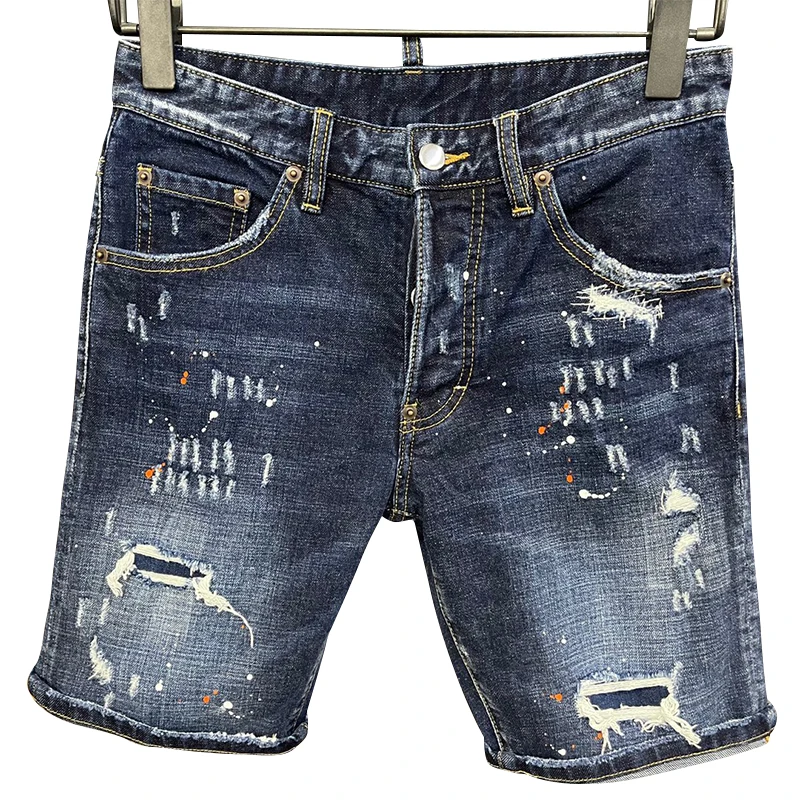 

starbags dsq D080 new men's denim shorts Fashion Wash ripped cut quarter shorts