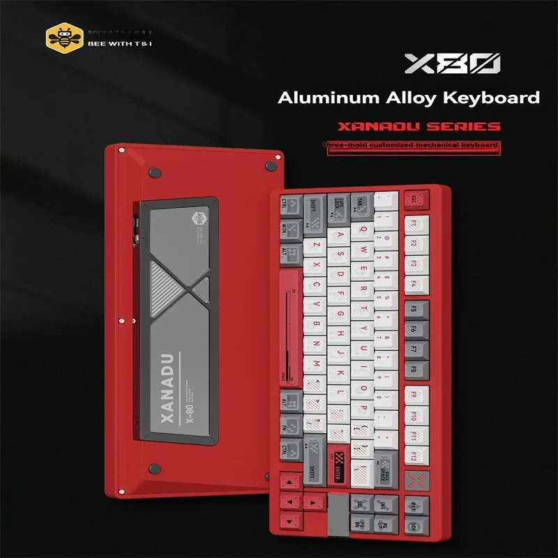 

BEE WITH T&I X80 Customized Aluminum Mechanical Keyboard 83-key Hot swap CNC 3-mode 2.4G/Bluetooth/Wired ARGB Metal PVD Lighting