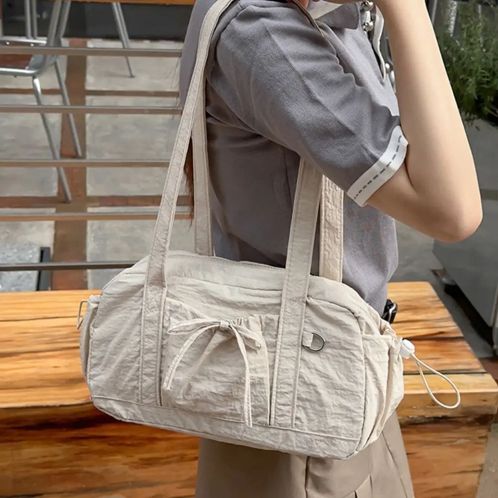

Korean Style Bow Nylon Shoulder Bag Solid Color Large Capacity Travel Luggage Bag Tote Bag Women Handbag Mommy Bag Swimming