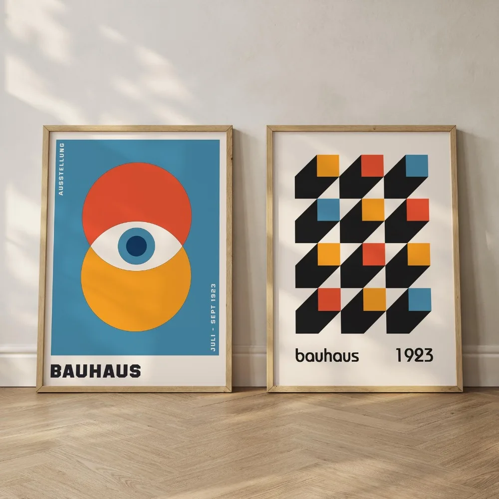 Frameless,Bauhaus Poster,Geometric Modernism,Mid-century Printed Poster,Minimalist Style,Living Room Bedroom Wall Art Decoration