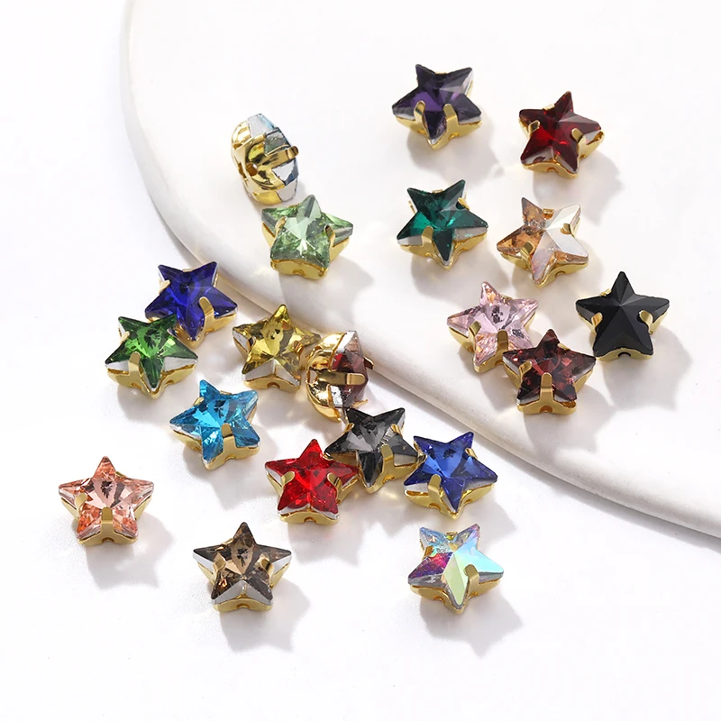 

Star Shape Sewing Rhinestones For Needlework 10mm Golden Bottom Claw Crystals Accessories Pointback Stone Sewn On Diamonds