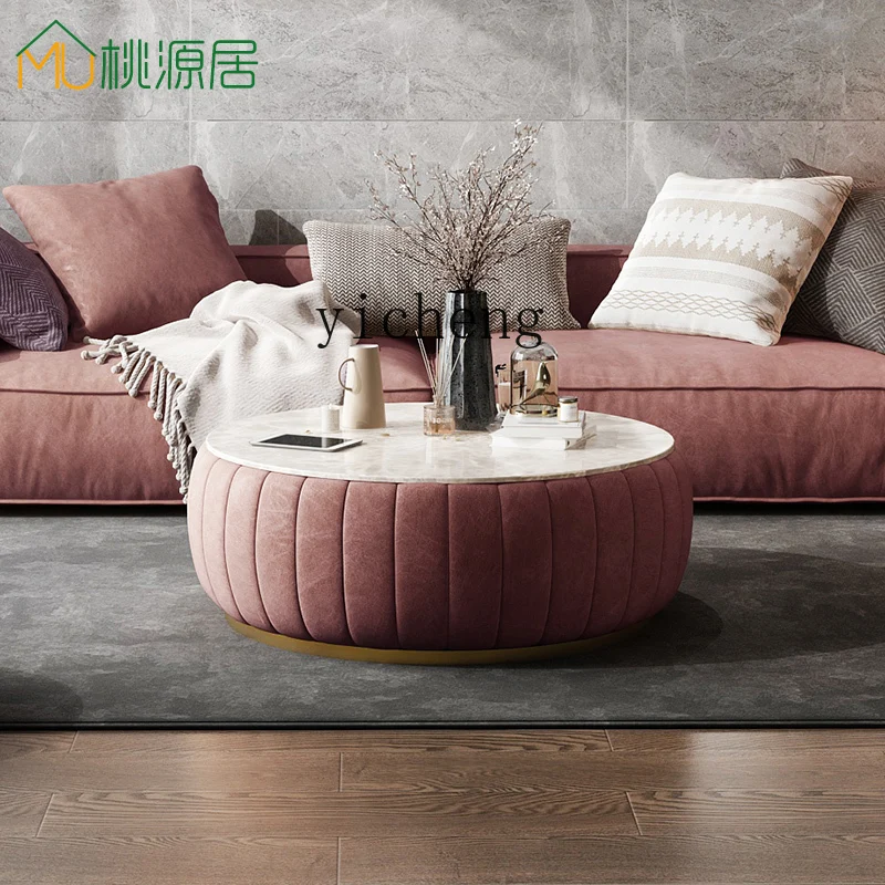 XL light luxury pumpkin round table creative combination living room round marble rock slab coffee table