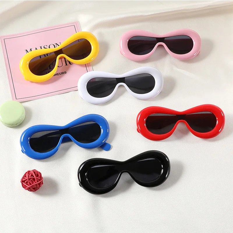 

3-12 Years Kids Funny Inflated Sunglasses Trendy Y2K Wrap Around Boys Girls Cat Eye Sun Glasses Candy Color Thick Frame Shades