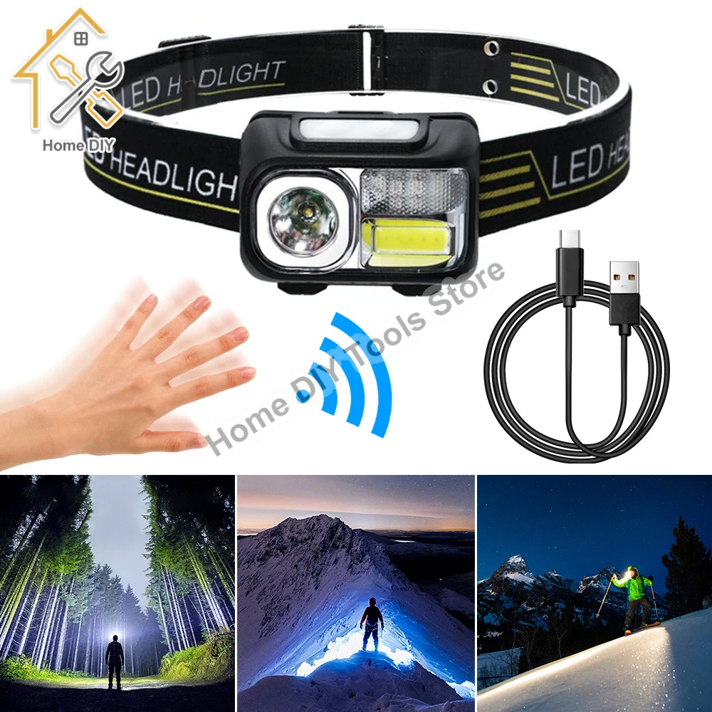 

LED Headlamp 6 Modes Rechargeable Headlamp Torch Waterproof Work Light Outdoor Camping Search Light Fishing Head Light