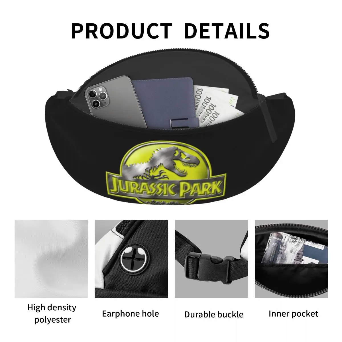 Fashion Jurassic Park Fanny Pack Men Women Sci Fi Dinosaur Crossbody Waist Bag for Travel Cycling Phone Money Pouch