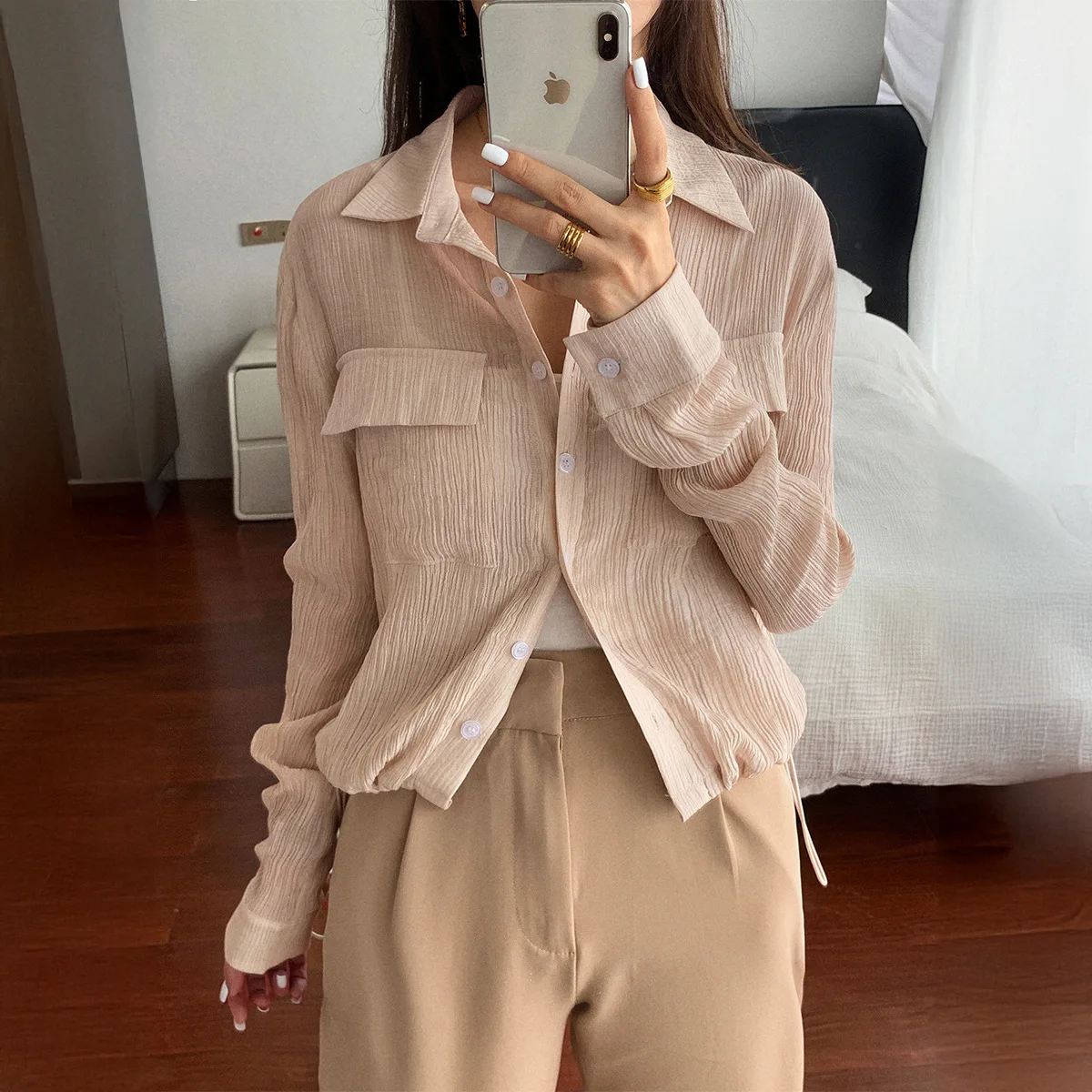 

Holiday style long-sleeved button-up shirt women's clothing 2025 autumn and winter