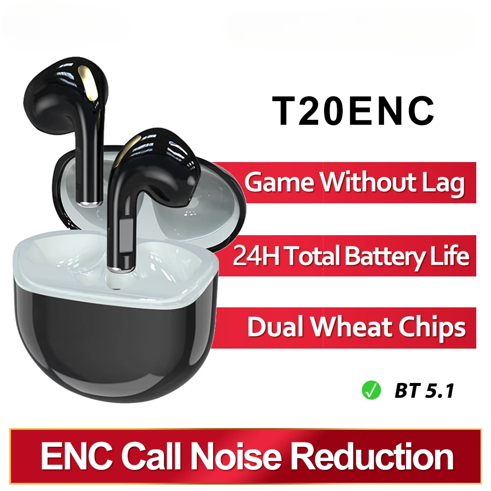 T20ENC BT słuchawka hi-fi dźwięk Sport wodoodporny ENC Call Reduction Lag-Free słuchawki gamingowe TWS bezprzewodowe słuchawki douszne