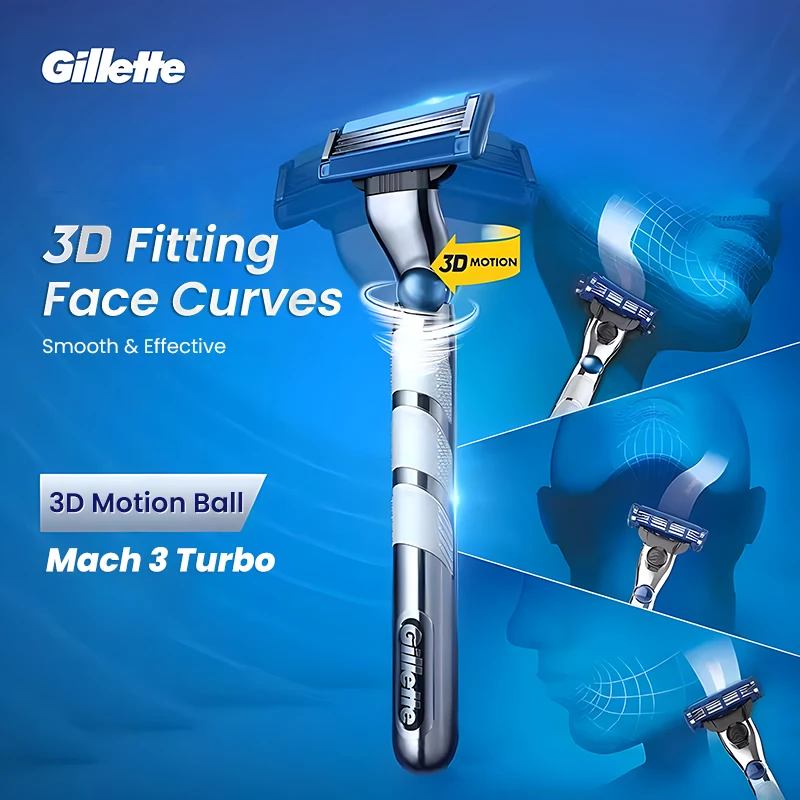 Gillette Mach 3 Turbo Razor 3D Motion Floating Razor Head Safety Smooth and Fast Cutting Manual Shaver