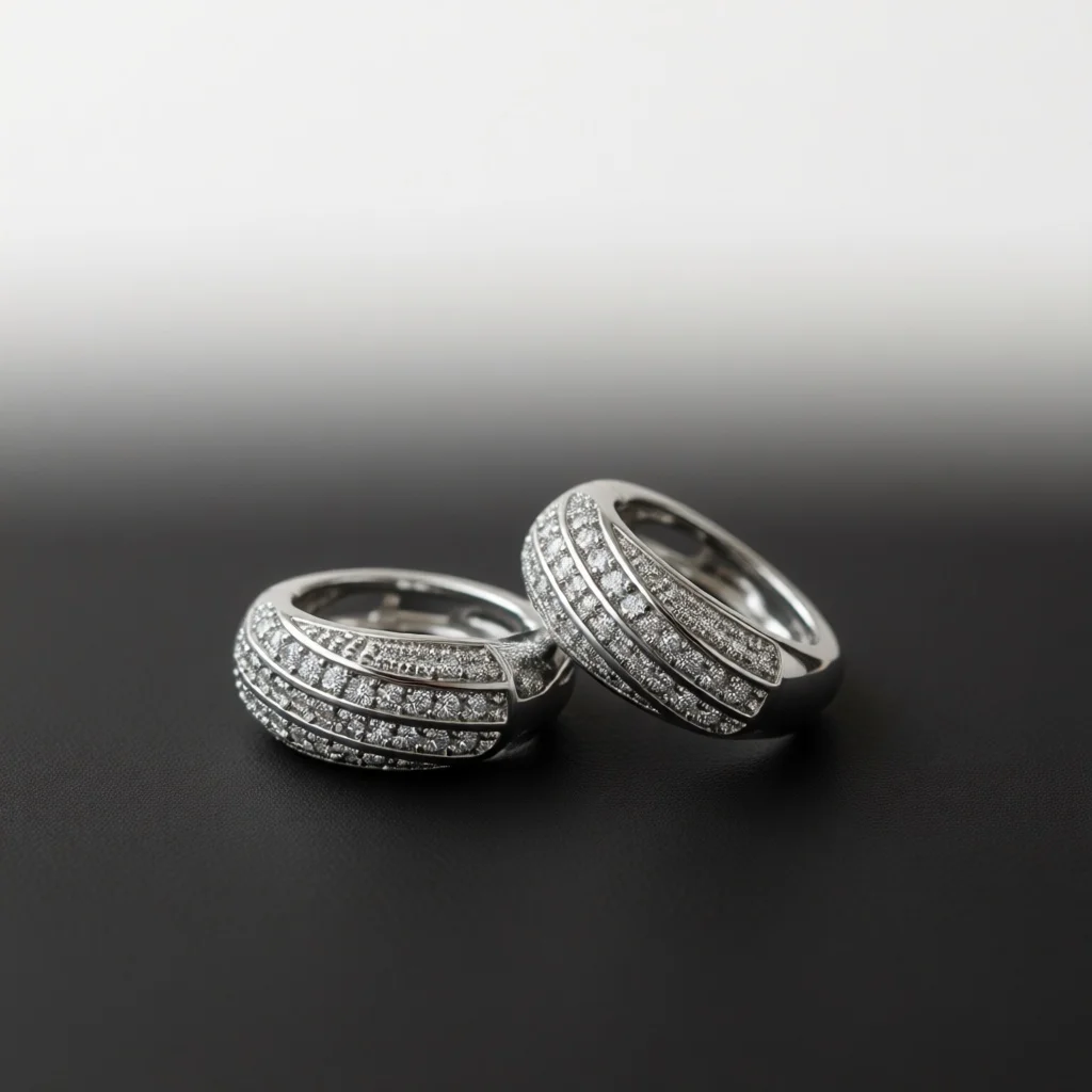 Sleek Silver Copper Hoop Earrings, Curved Multi-layer, Full Paved Zircon, Snap Closure, Jewelry for Daily Wear & Work Outings