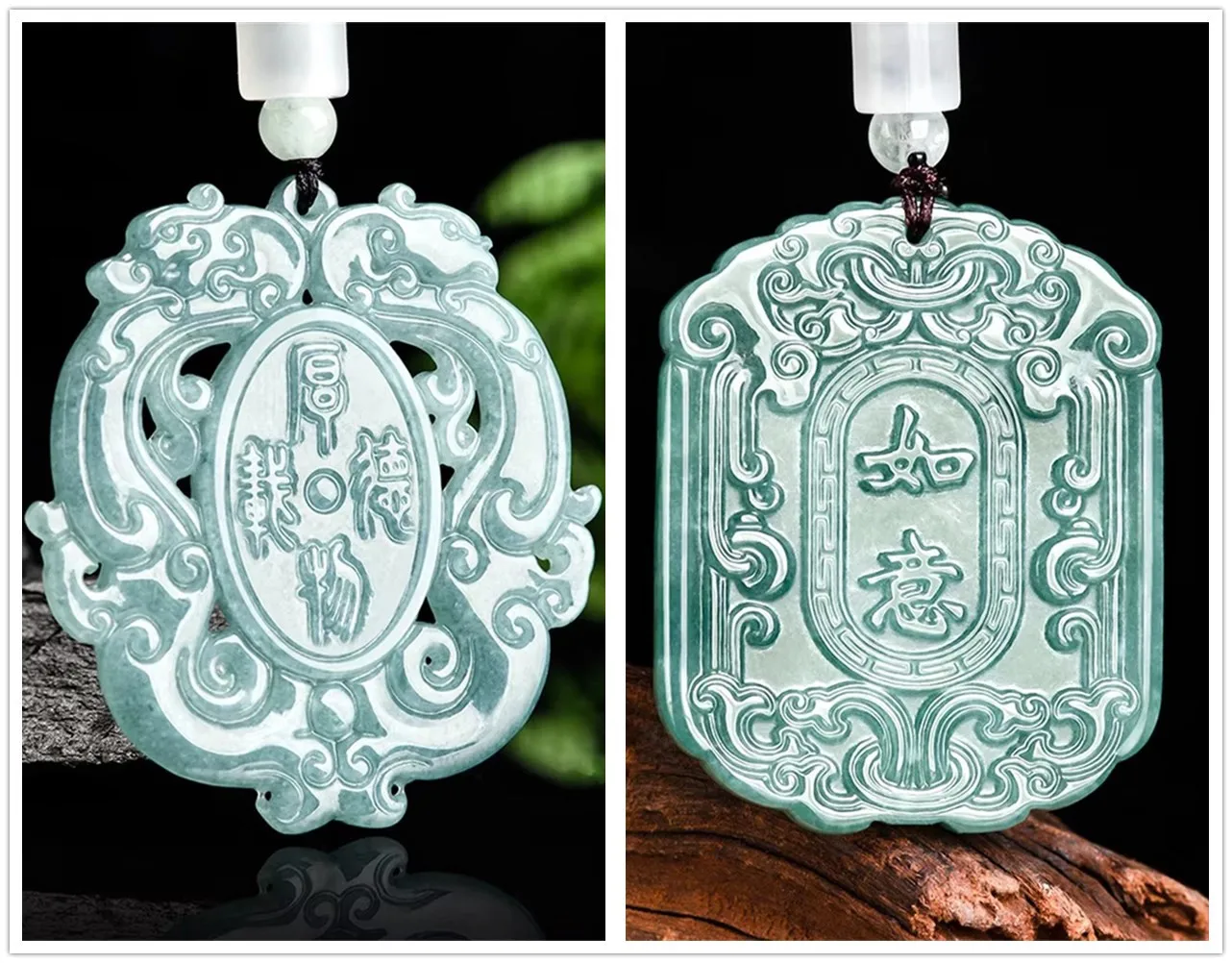

Natural Green Jadeite Carved Chinese Double Dragon Hollow Fortune Pendant Amulet Necklace Certificate Luxury Jade Jewelry Gift