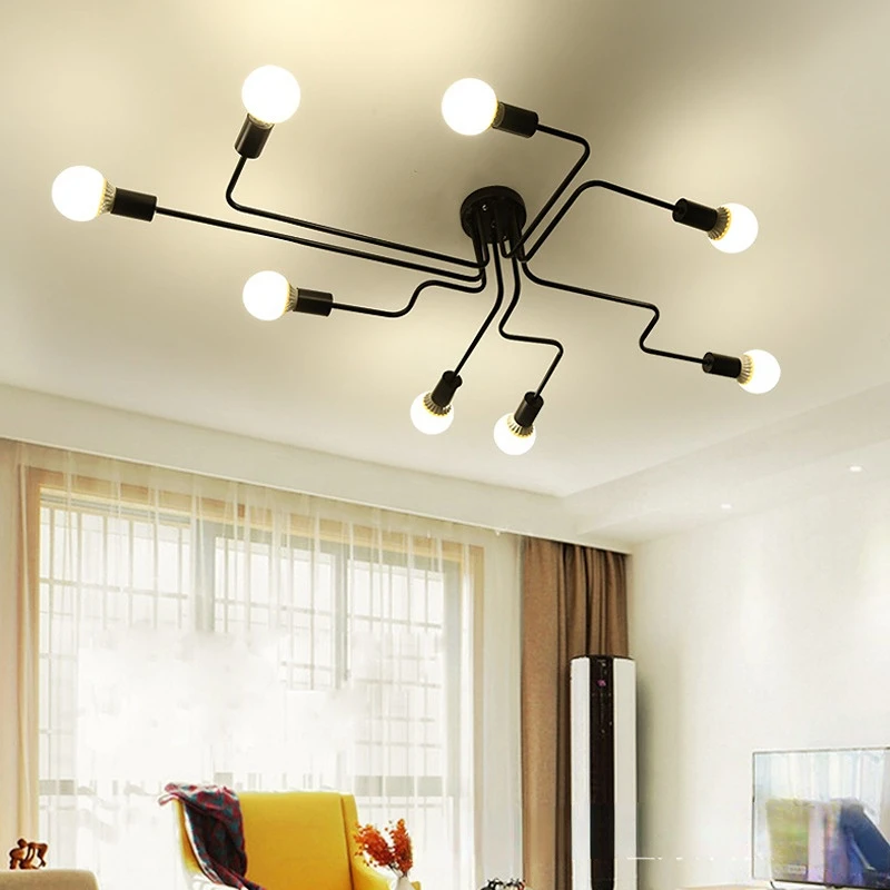 

Nordic American Simple Modern Living Room Iron Industrial Wind Ceiling Lamp Study and Bedroom Restaurant Clothing Store LED