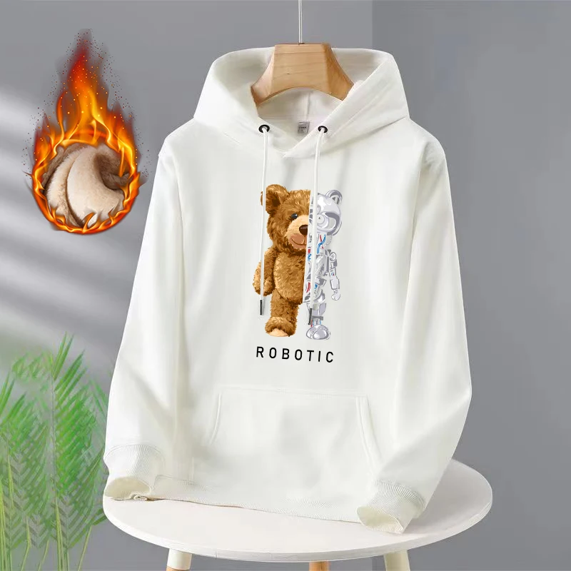 

Уличная одежда с принтом роботов медведя, зимняя флисовая Толстовка для мужчин и женщин, пуловер в стиле Харадзюку, Повседневная модная одежда большого размера