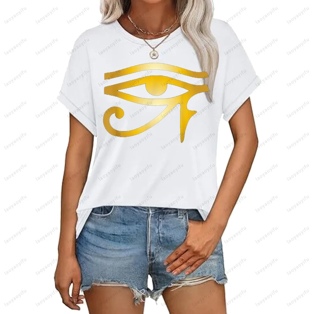 Camiseta con estampado gráfico de la civilización egipcia, con motivos del ojo de Ra, Horus y el faraón, estilo vintage, casual, de moda, estilo Harajuku y urbano.
