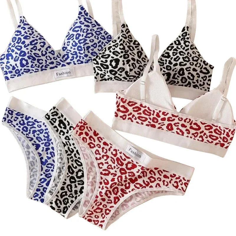 Summer New Women\'s Leopard Print Traceless and Steel Rim Bra Adjustable Shoulder Strap Back Women\'s Underwear Set