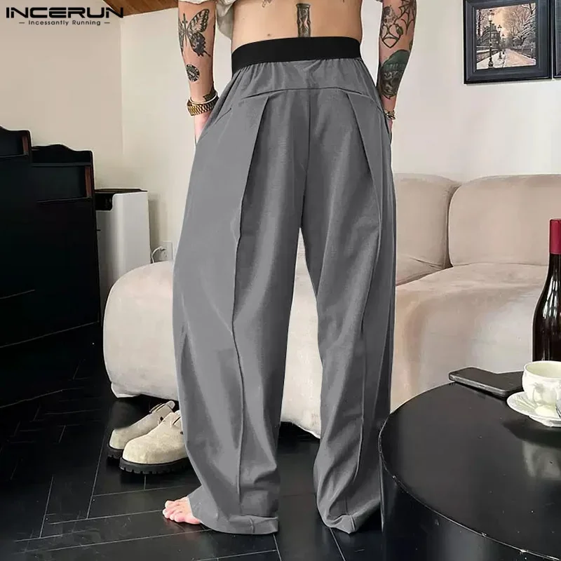 

INCERUN Men Pants Patchwork Joggers Elastic Waist Loose Straight Trousers Men 2025 Fashion Casual Male Long Pants Streetwear