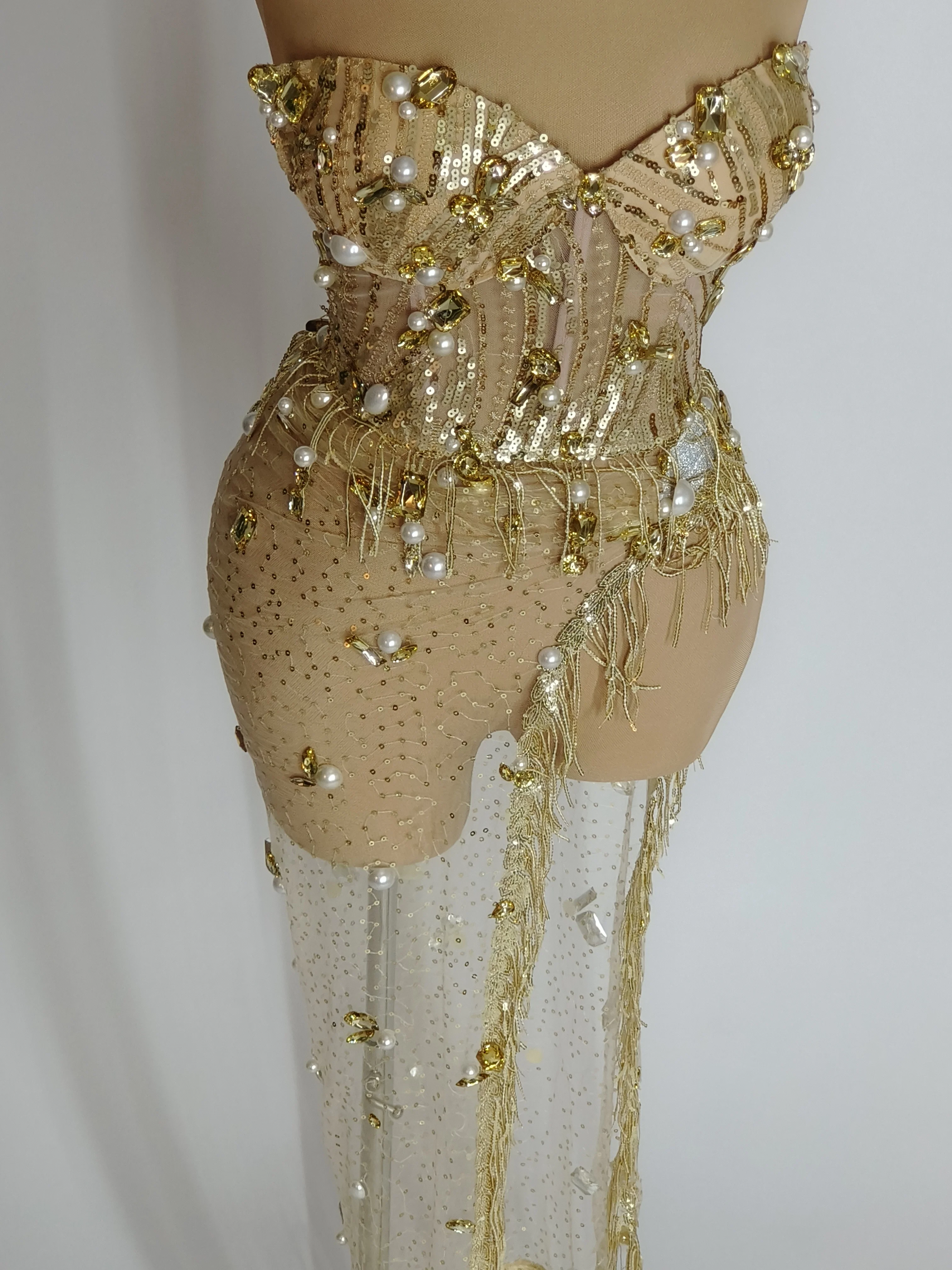 Robe en dentelle transparente à manches courtes avec pompons personnalisés, maille, haute élasticité, paillettes, sexy, robe de soirée serrée, robe de performance sur scène, nouveau