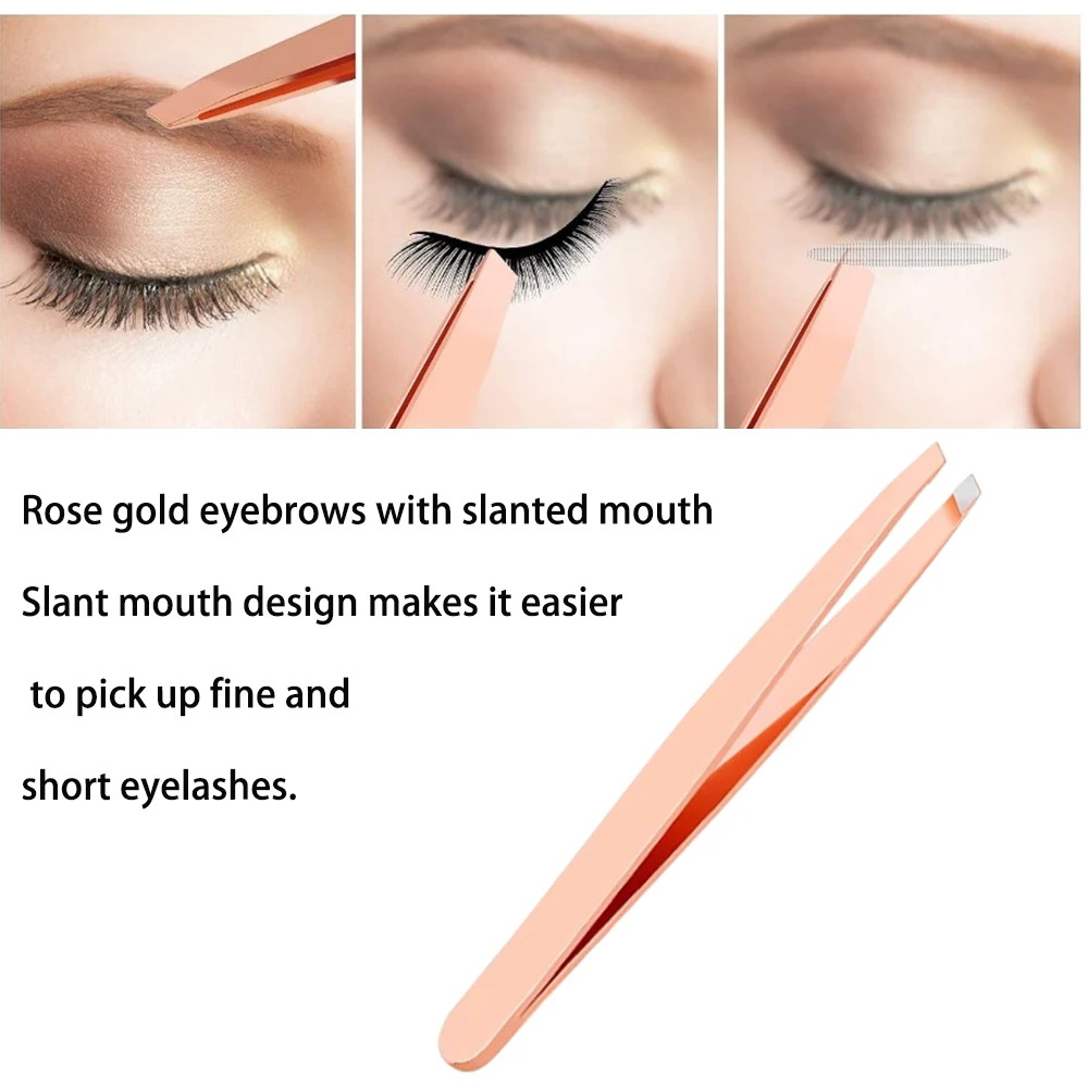 2/5 個まつげピンセットセットプロフェッショナルローズゴールドステンレスチップ眉毛トングクリップはさみ美容ツールまつげカーラー女性のための