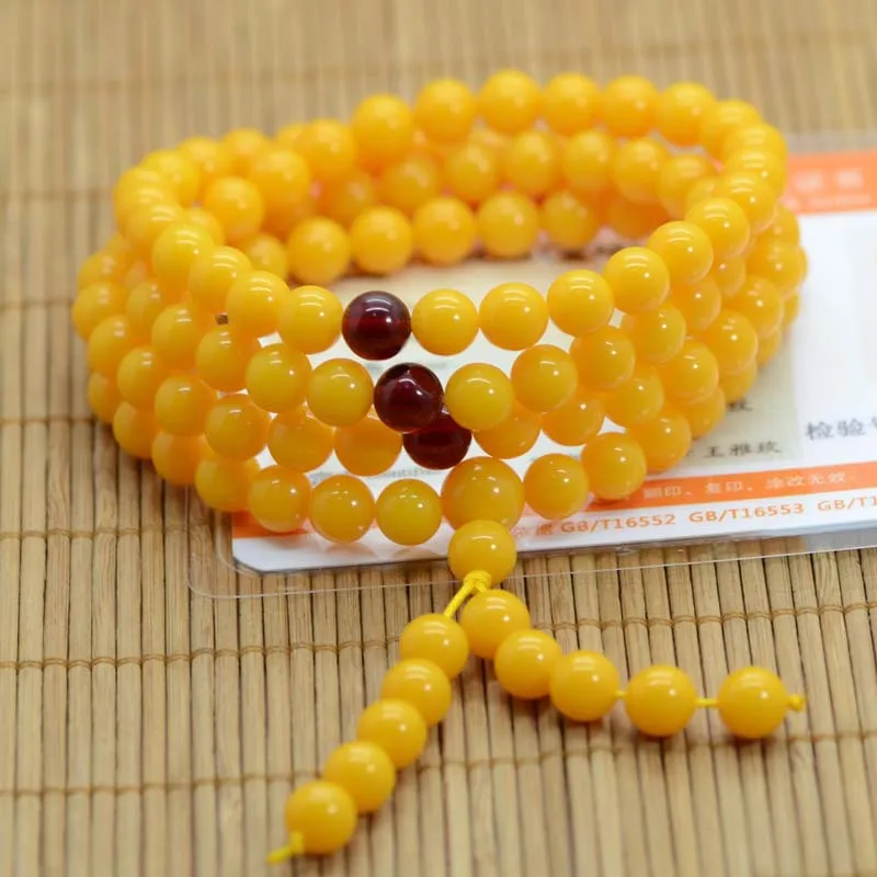 Baltic Sea6mm8mm108Beads Amber Blood Amber White Beeswax Multi-Circle Bracelet Chain Chicken Oil Yellow Gold Amber Buddha Beads