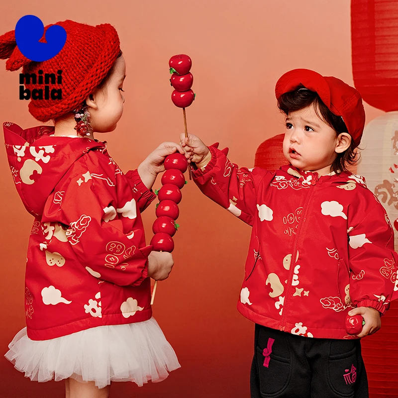 Mini Bala Fleece-Lined Outerwear Children Boys and Girls New in Winter Baby Warm Three-Proof Outerwear for New Year\'s Greeting