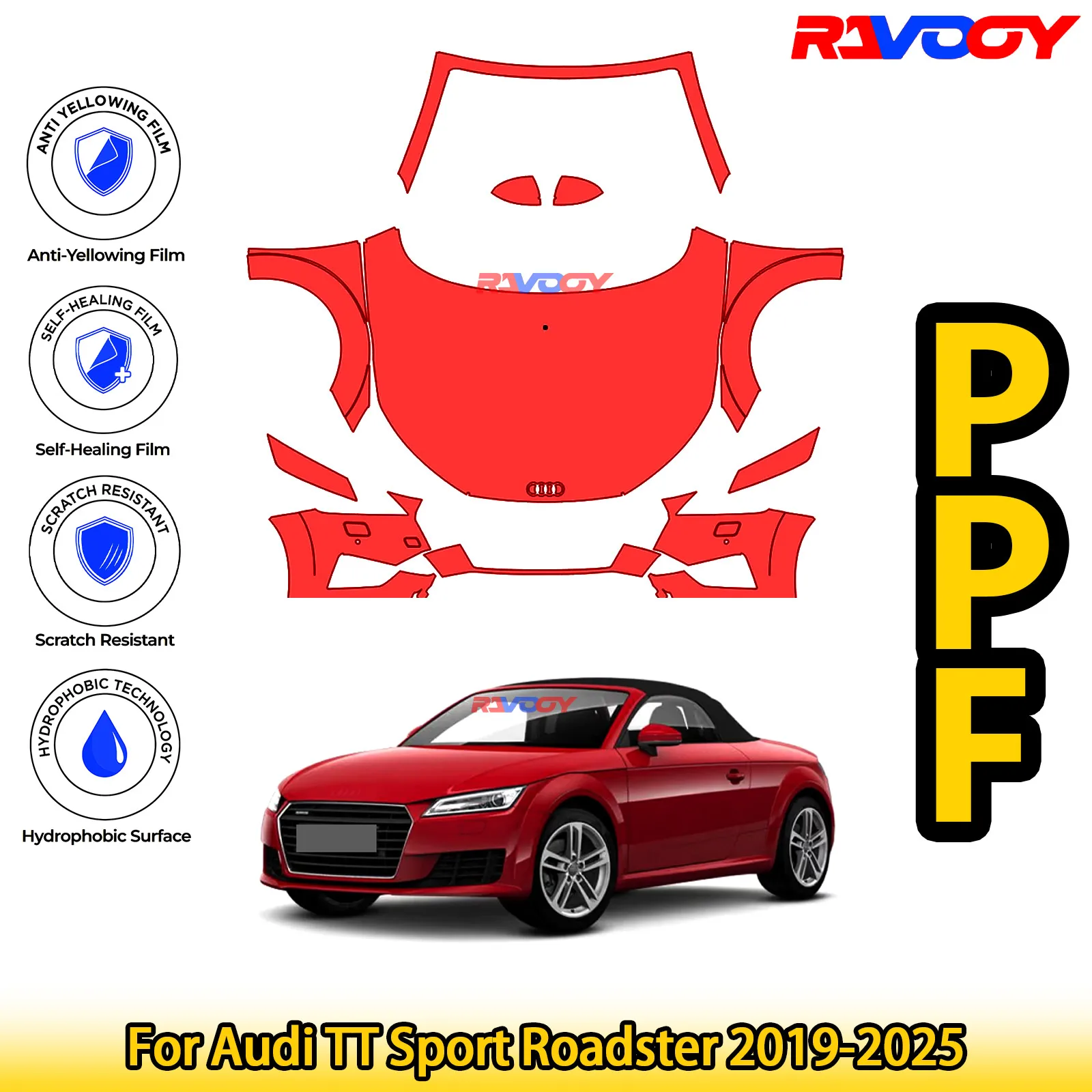 

For Audi TT Sport Roadster 2019-2025 Glossy Matte Black Precut front PPF Kit Paint Protection Film