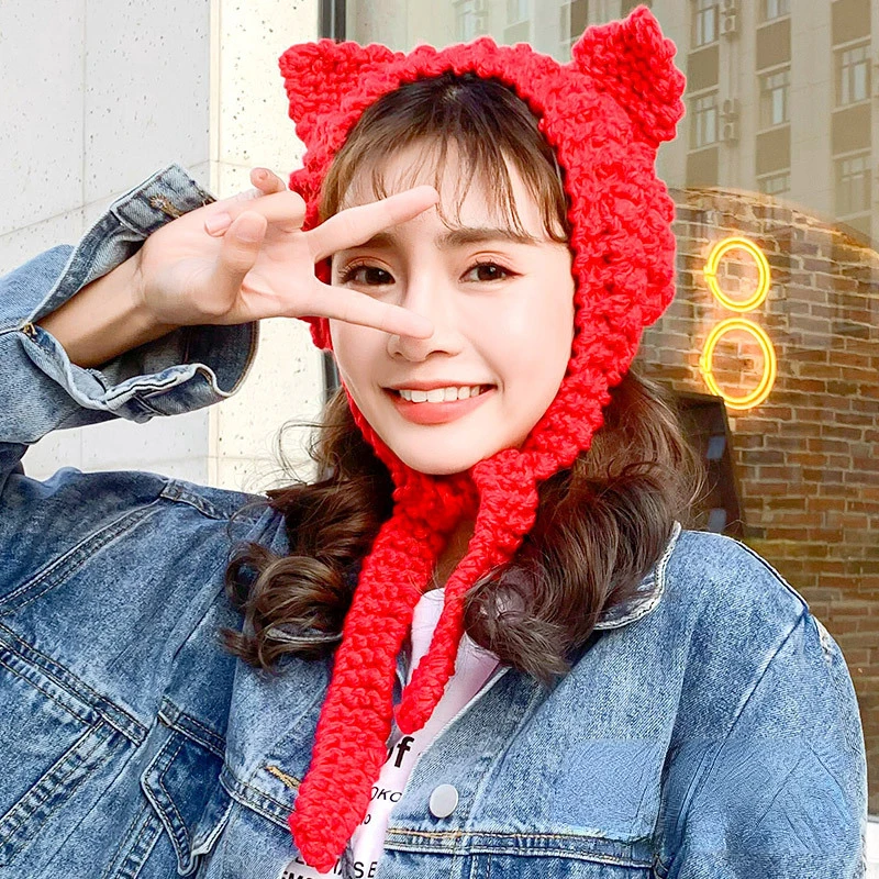 Cute Cat Winter Hat Skullies Beanies Knitted Hats Solid Hip-hop  Cap for Women Accessories Gifts Warm Spring Lovely