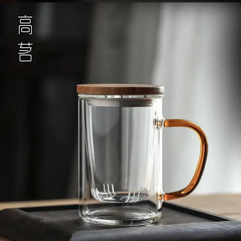 男性用ガラスティーカップ-オフィス用-茶水分離-緑茶用-蓋とハンドル付き-個人専用-抗菌