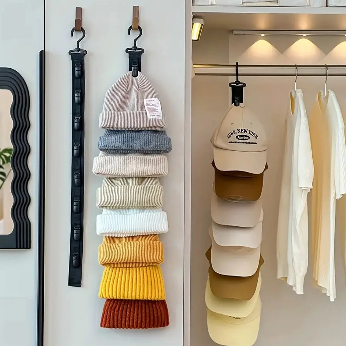 Estante para guardar sombreros con 8 clips - Capacidad para 8 sombreros, adecuado para guardar varios sombreros, ropa interior, para el hogar, dormitorio y organización del armario