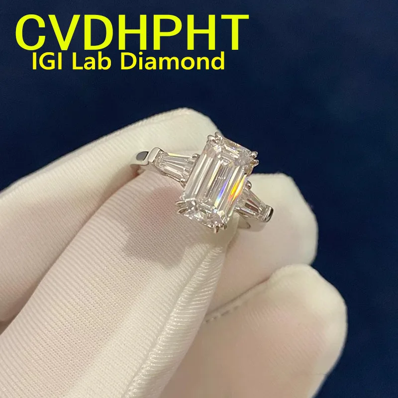 

IGI Lab Растущее кольцо с бриллиантом Изумрудная форма D Цвет 1, 2, 3 карата Твердое кольцо из белого золота 9 карат Обручальное кольцо с бриллиантом Заводские помолвки