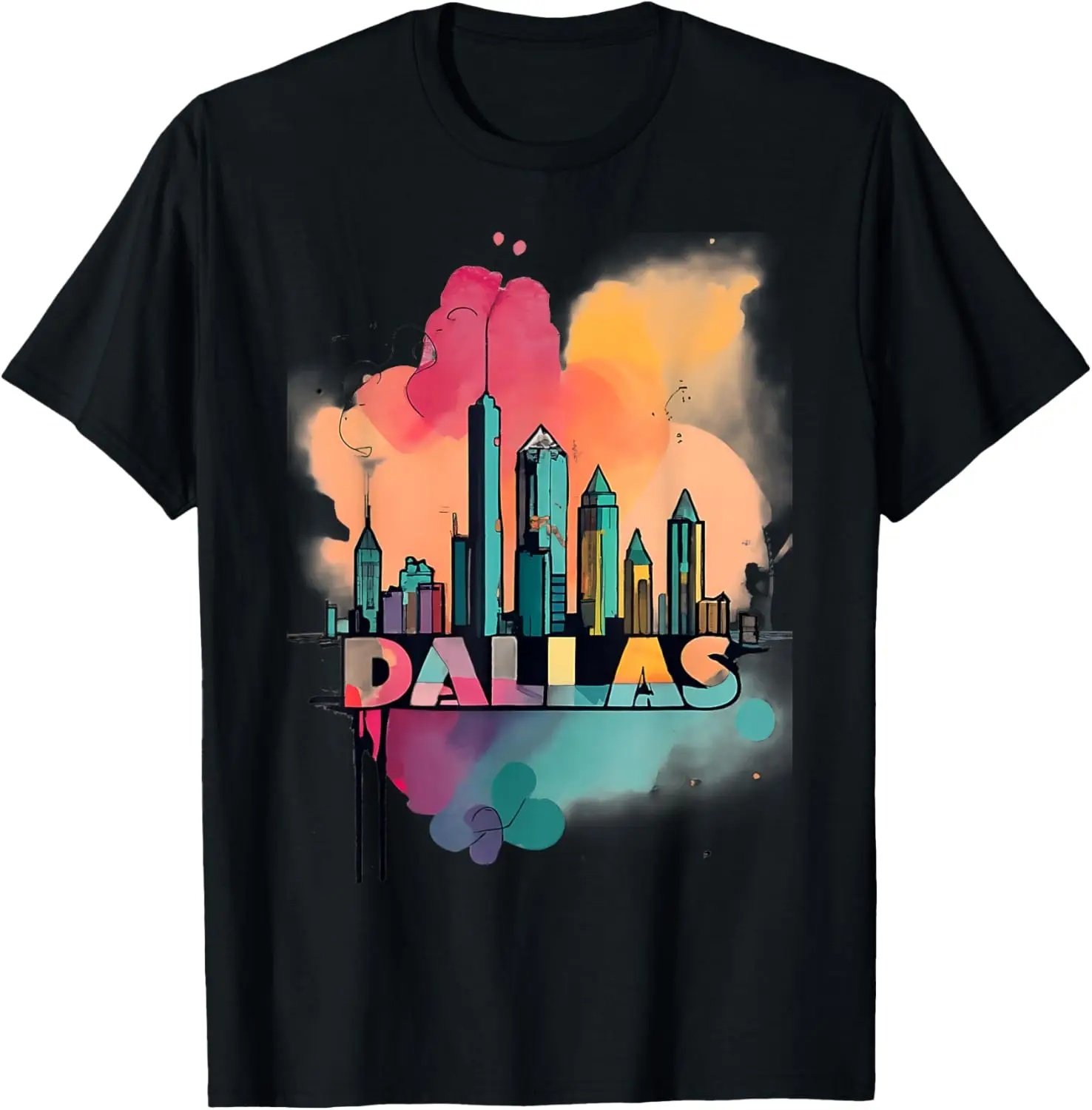 

Watercolor Dallas Texas Skyline Retro Graphic Tees For Women T-Shirt