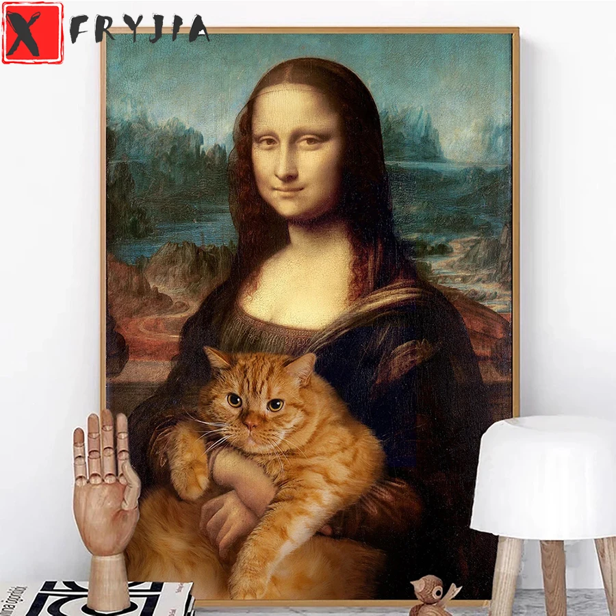 Diamond Mosaic Mona Lisa And Cat Famous Vintage Art Picture Diamond Painting Cross Stitch Embroidery Needlework Wall Art