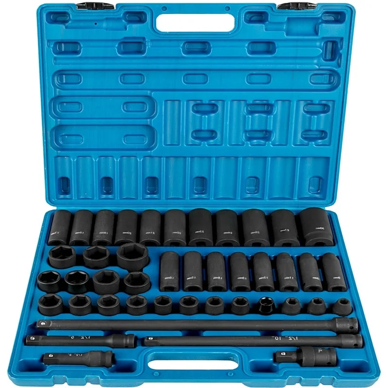 

1/2-inch Chrome Finish Deep Socket Wrench Set 43 Piece 6-Point High Torque Impact Socket Set Heavy Duty Storage Case Portable